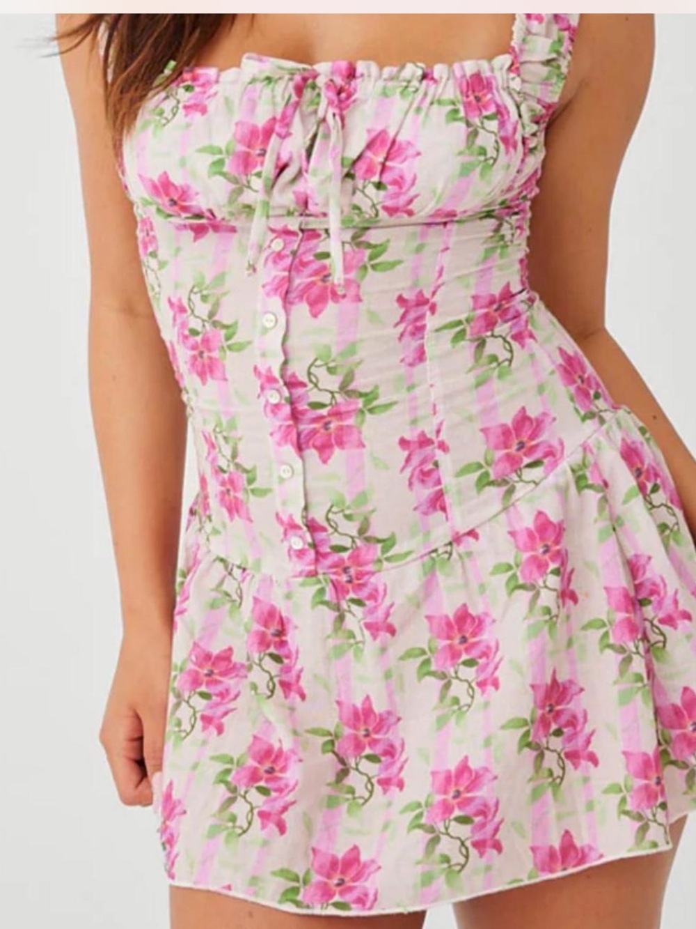 Frankie’s Bikinis Floral Pink Sundress with Button Front